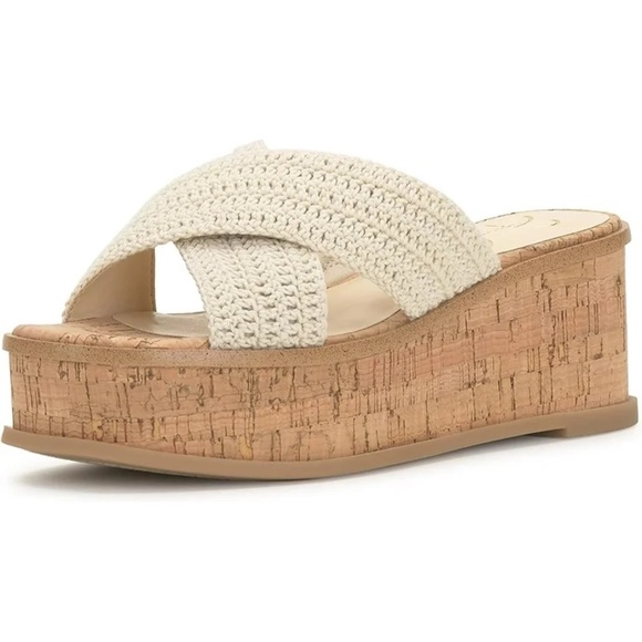 Jessica Simpson Ediza Platform Sandal Wedge in Off White Crochet SIZE 8.5M - Picture 1 of 5